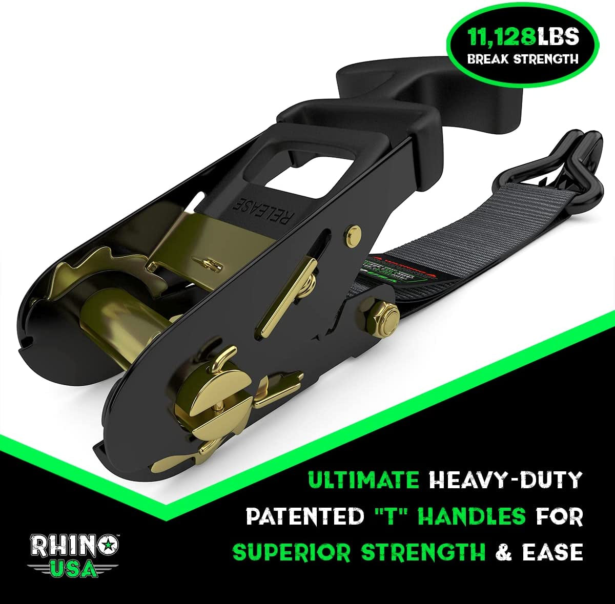 Rhino USA Trailer Ratchet Straps Kit - 11,128Lb Guaranteed Break Strength -  Use for Car, Truck, UTV & More - (4) Premium 2