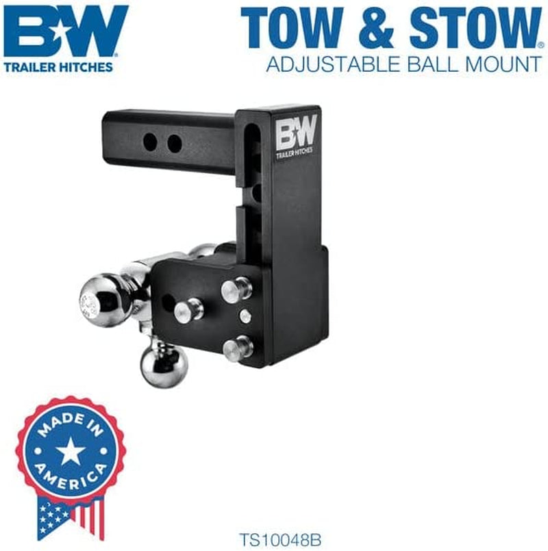 Tow & Stow Adjustable Trailer Hitch Ball Mount - Fits 2